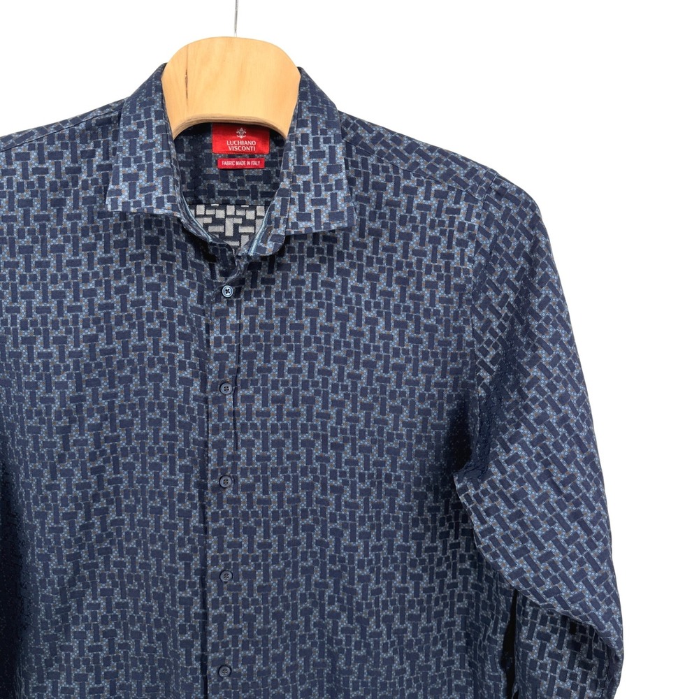 Luchiano Visconti Men 4XL Pre-Owned Shirt Blue Geometric Italian Fabric Designer